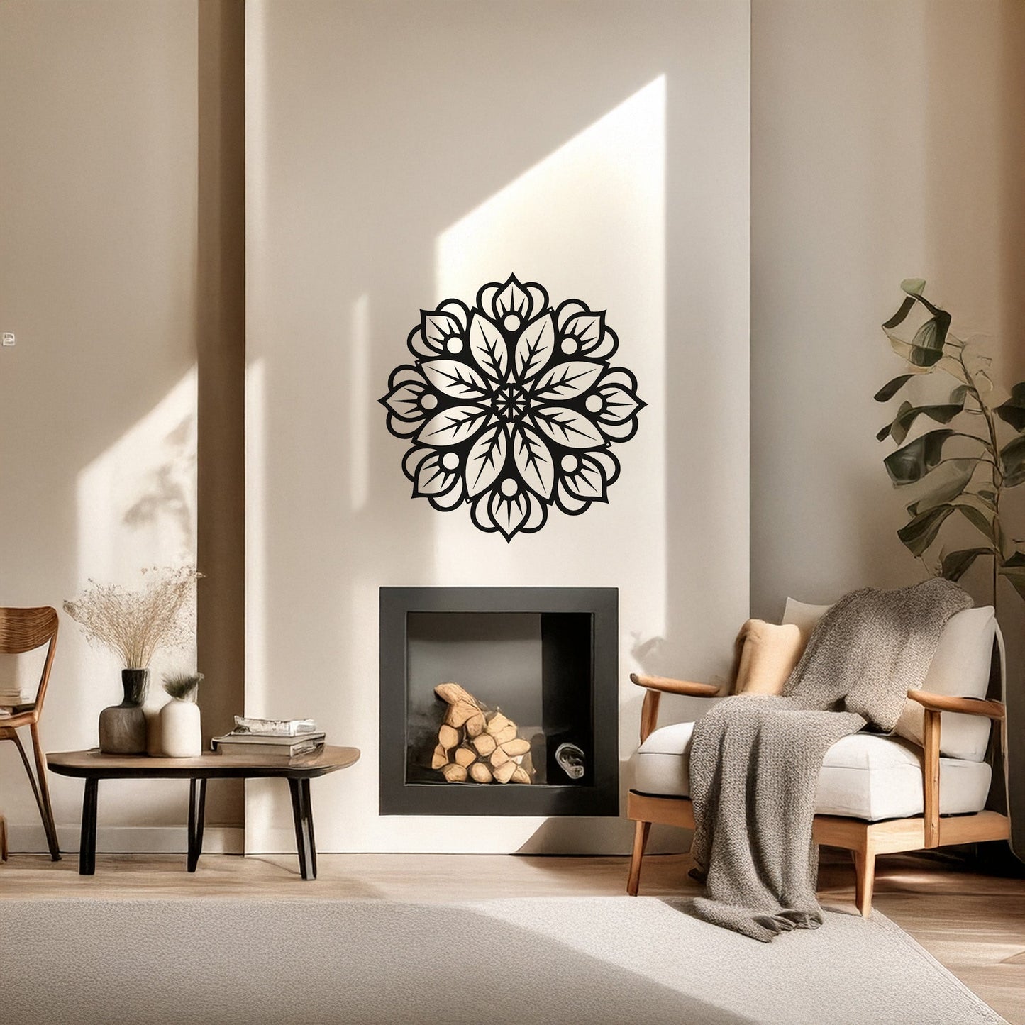 Modern Mandala Desenli Siyah Metal Duvar Dekoru ve Şık Salon Aksesuarı