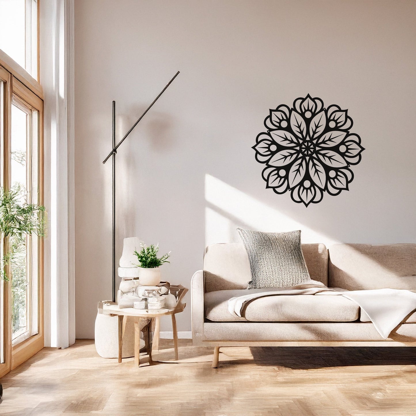 Modern Mandala Desenli Siyah Metal Duvar Dekoru ve Şık Salon Aksesuarı