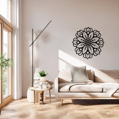 Modern Mandala Desenli Siyah Metal Duvar Dekoru ve Şık Salon Aksesuarı