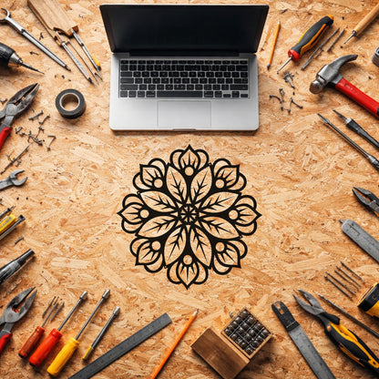 Modern Mandala Desenli Siyah Metal Duvar Dekoru ve Şık Salon Aksesuarı