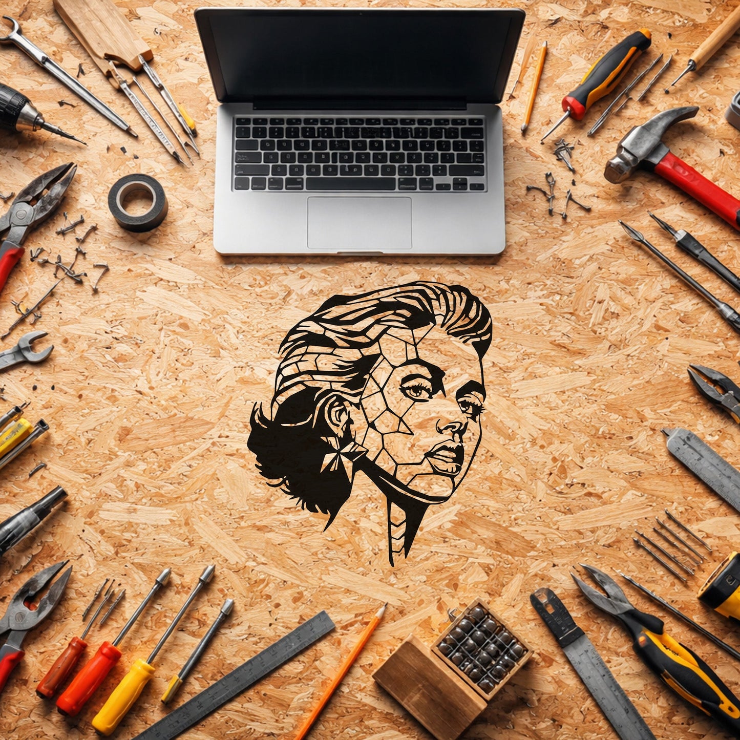 Geometrik Portre Kadın Yüzü Metal Duvar Dekoru ve Sanat Objesi
