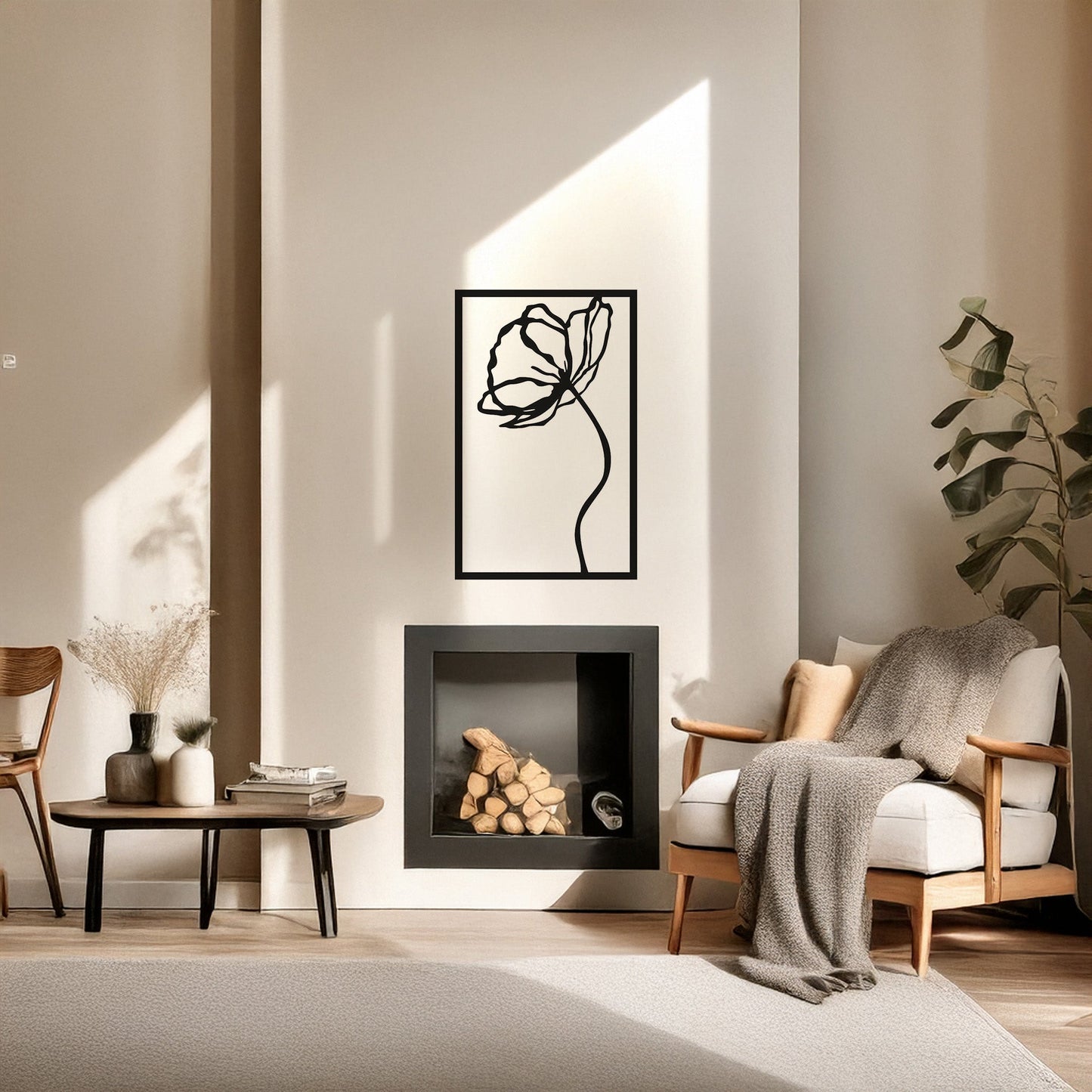 Minimalist Gelincik Çiçeği Metal Duvar Tablosu Zarif Çizgiler