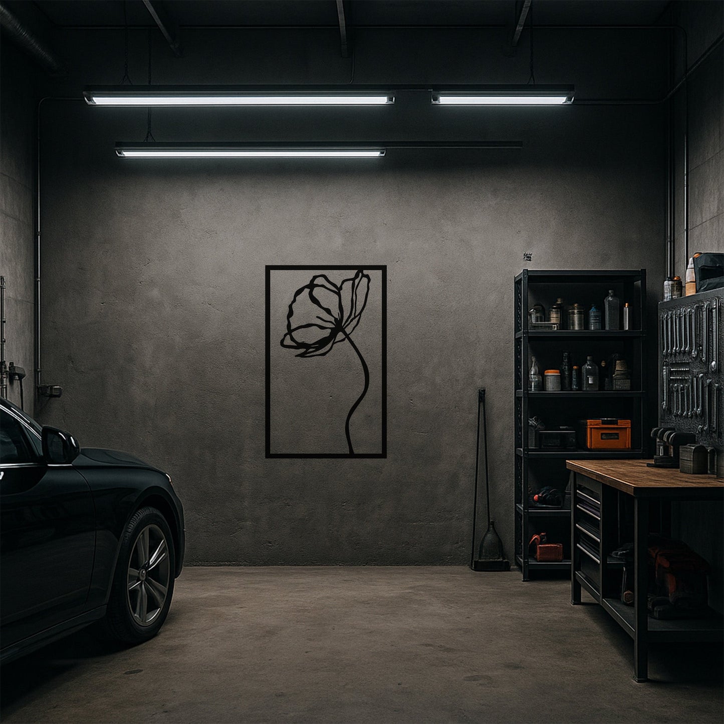 Minimalist Gelincik Çiçeği Metal Duvar Tablosu Zarif Çizgiler