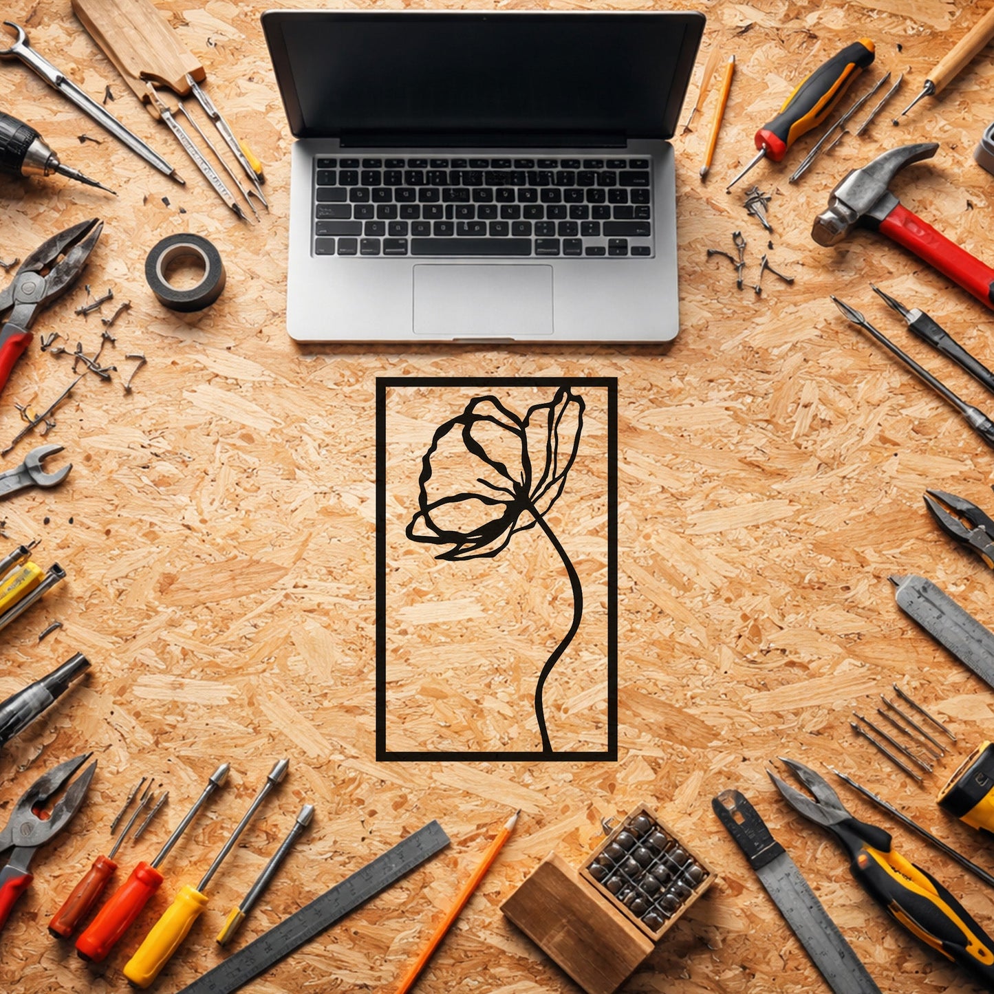 Minimalist Gelincik Çiçeği Metal Duvar Tablosu Zarif Çizgiler