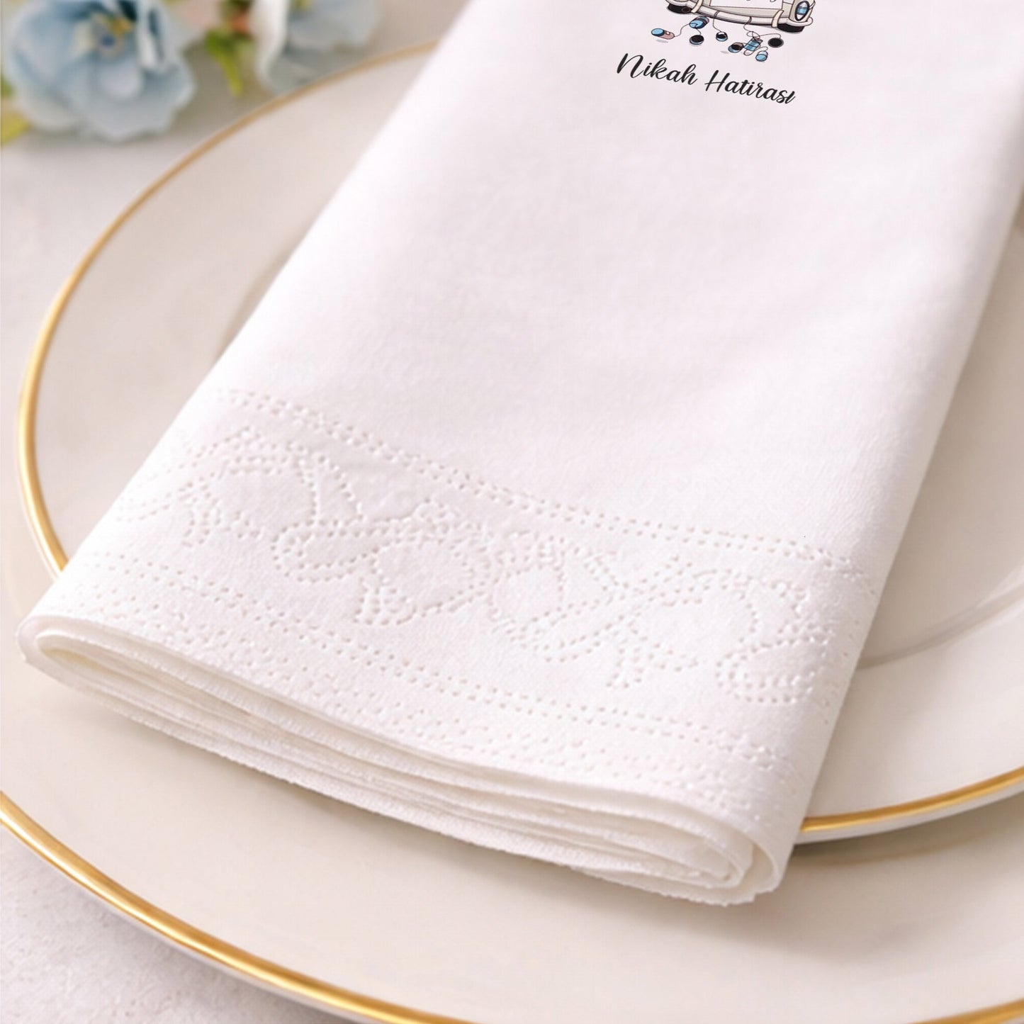 İsimli Gelin Arabası Temalı Nikah Baskılı Özel Gün Peçetesi