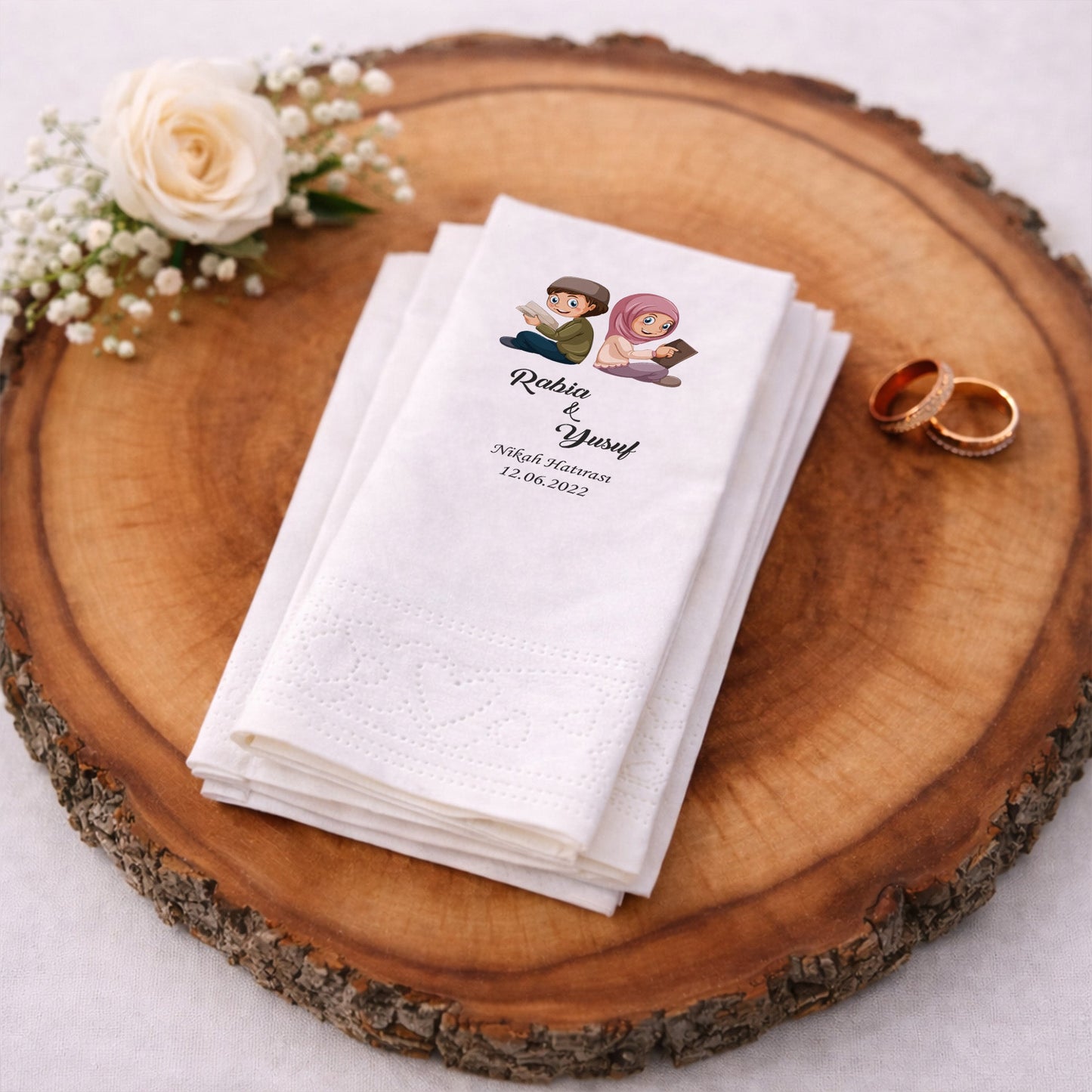 Çocuk Figürlü Muhafazakâr Nikah Hatırası Baskılı Peçete