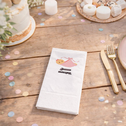 Ecenaz İsme Özel Pembe Kundaklı Bebek Tasarımlı Baby Shower Peçetesi