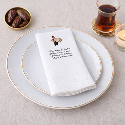 Ramazan Desenli Baskılı Peçete – Davulcu Motifli, 33x33 cm Çift Katlı, 20’li Paket | Kidzia