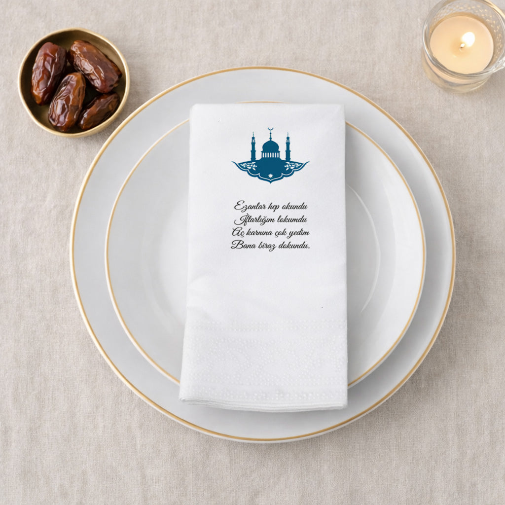 Kidzia Camii Silüeti Ramazan Peçetesi – Mani Yazılı, 33x33 cm Çift Katlı, 20’li Paket