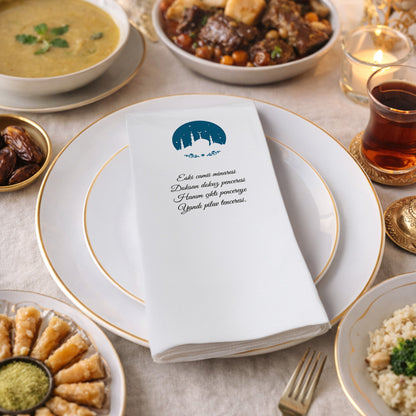 Kidzia Yuvarlak Camii Silüeti Ramazan Peçetesi – Mani Yazılı, 33x33 cm Çift Katlı, 20’li Paket