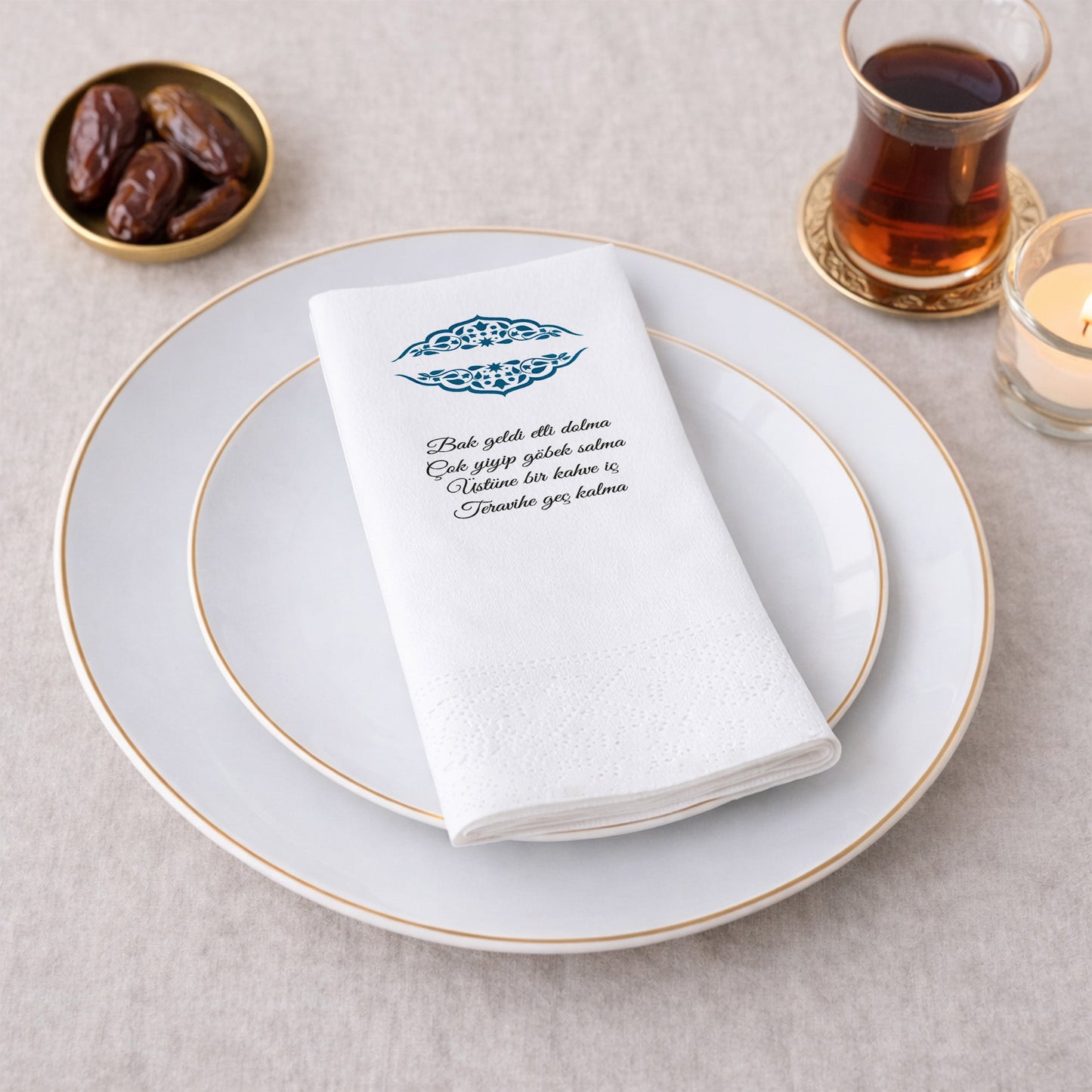 Kidzia Osmanlı Motifli Ramazan Peçetesi – Mani Yazılı, 33x33 cm Çift Katlı, 20’li Paket