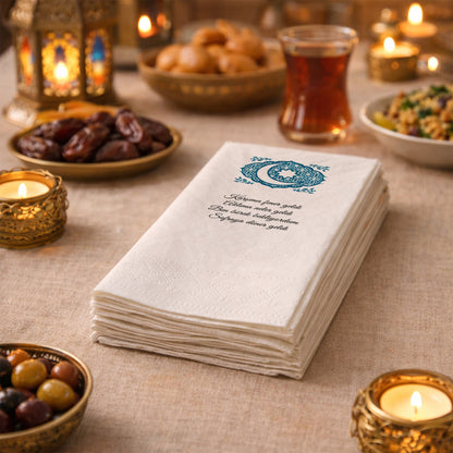 Kidzia Hilal & Camii Silüeti Mandala Ramazan Peçetesi – Mani Yazılı, 33x33 cm Çift Katlı, 20’li Paket