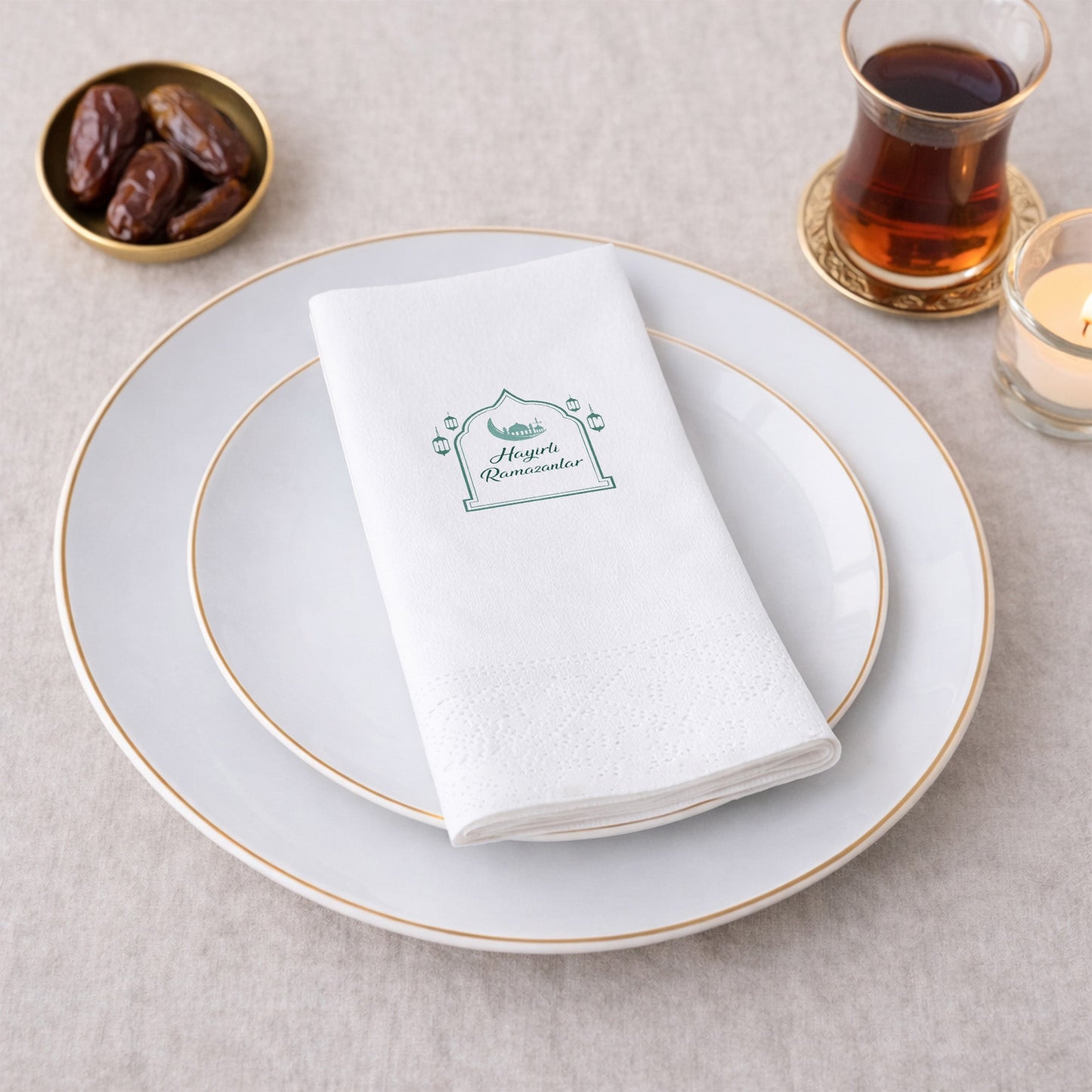 Ramazan Desenli Baskılı Peçete – Hayırlı Ramazanlar Yazılı, Çift Katlı 33x33 cm (20’li Paket)