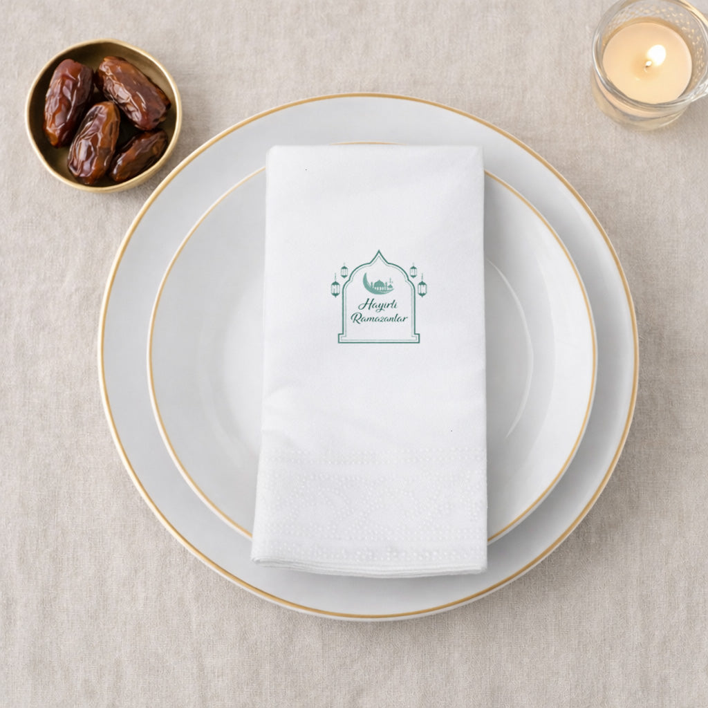 Ramazan Desenli Baskılı Peçete – Hayırlı Ramazanlar Yazılı, Çift Katlı 33x33 cm (20’li Paket)