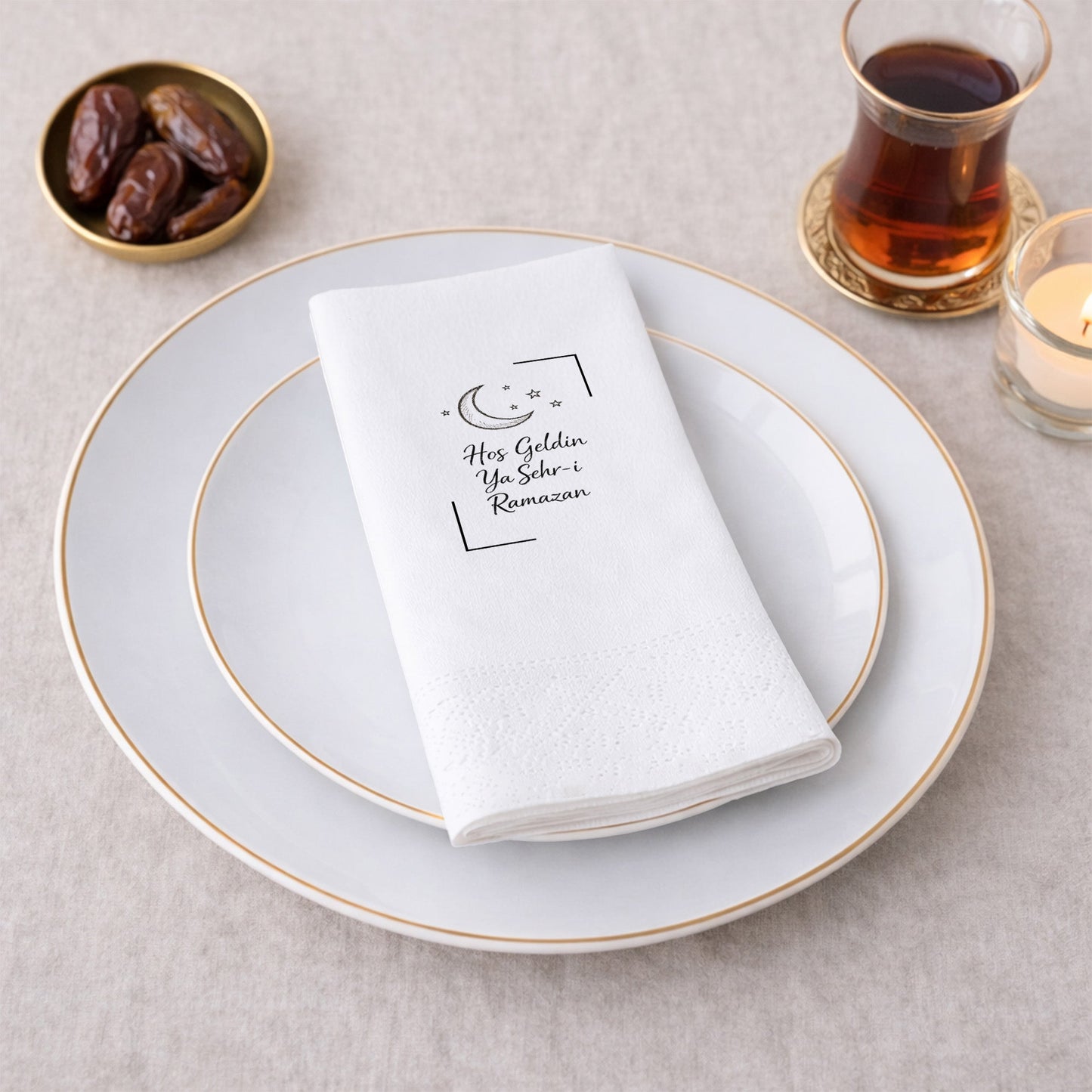 Ramazan Desenli Baskılı Peçete – Hoş Geldin Ya Şehr-i Ramazan | 33x33 cm Çift Katlı