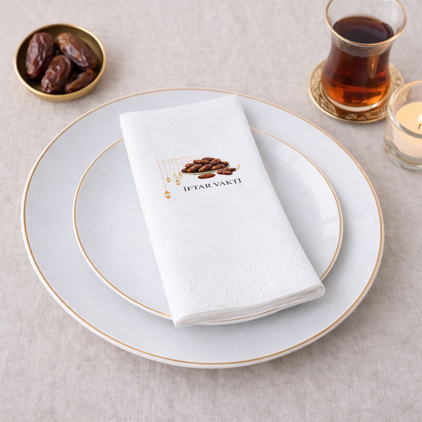 İftar Vakti Hurma Desenli Baskılı Peçete – Minimal Ramazan Tasarımı | 33x33 cm