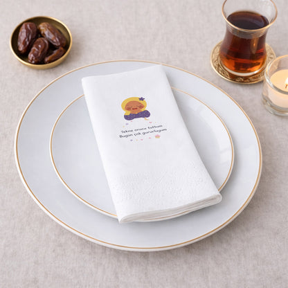 Tekne Orucu Tuttum Yazılı Çocuk Ramazan Peçetesi | Sevimli Kız Figürlü 33x33 cm