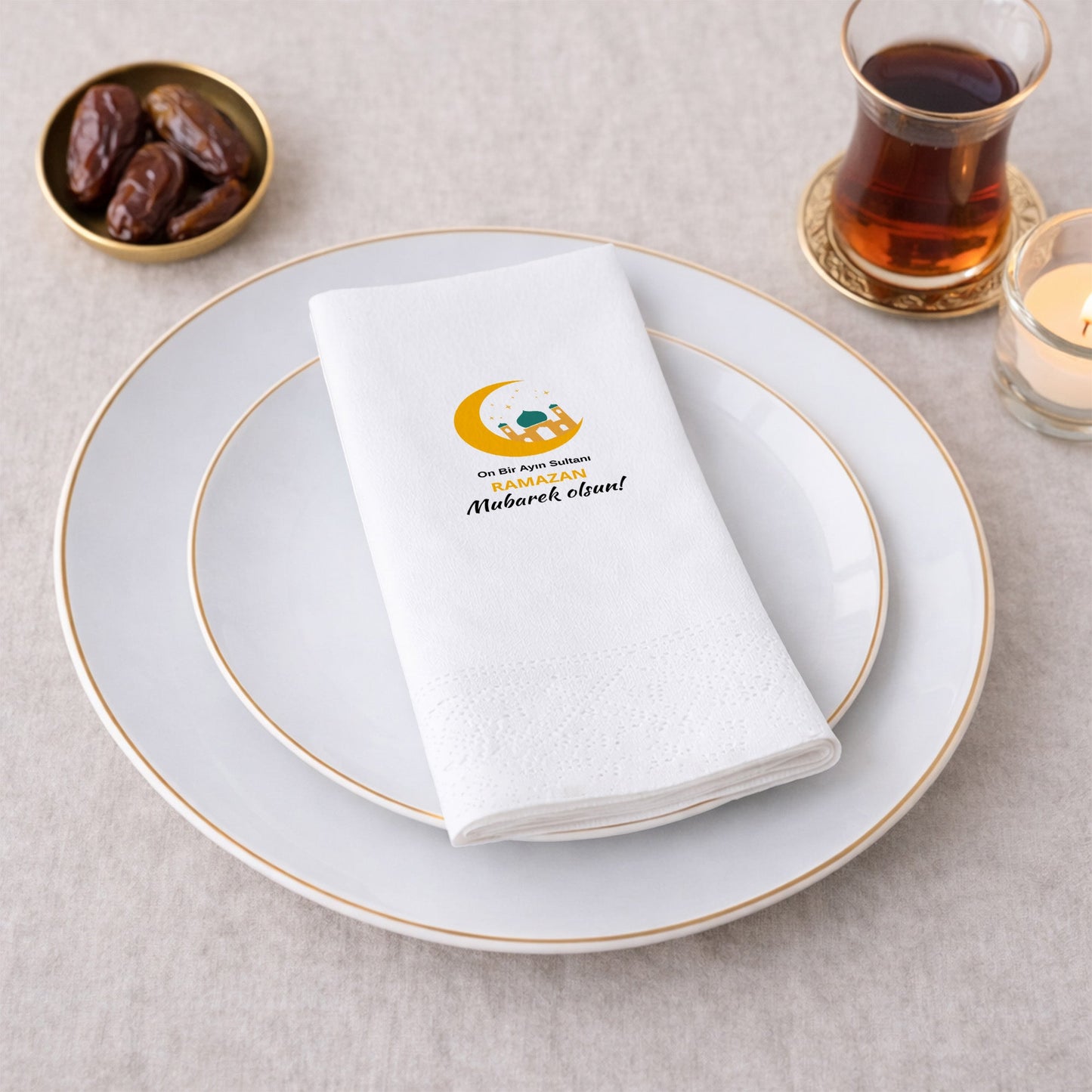 Ramazan Desenli Baskılı Peçete – On Bir Ayın Sultanı | Ramazan Mübarek Olsun | 33x33 cm
