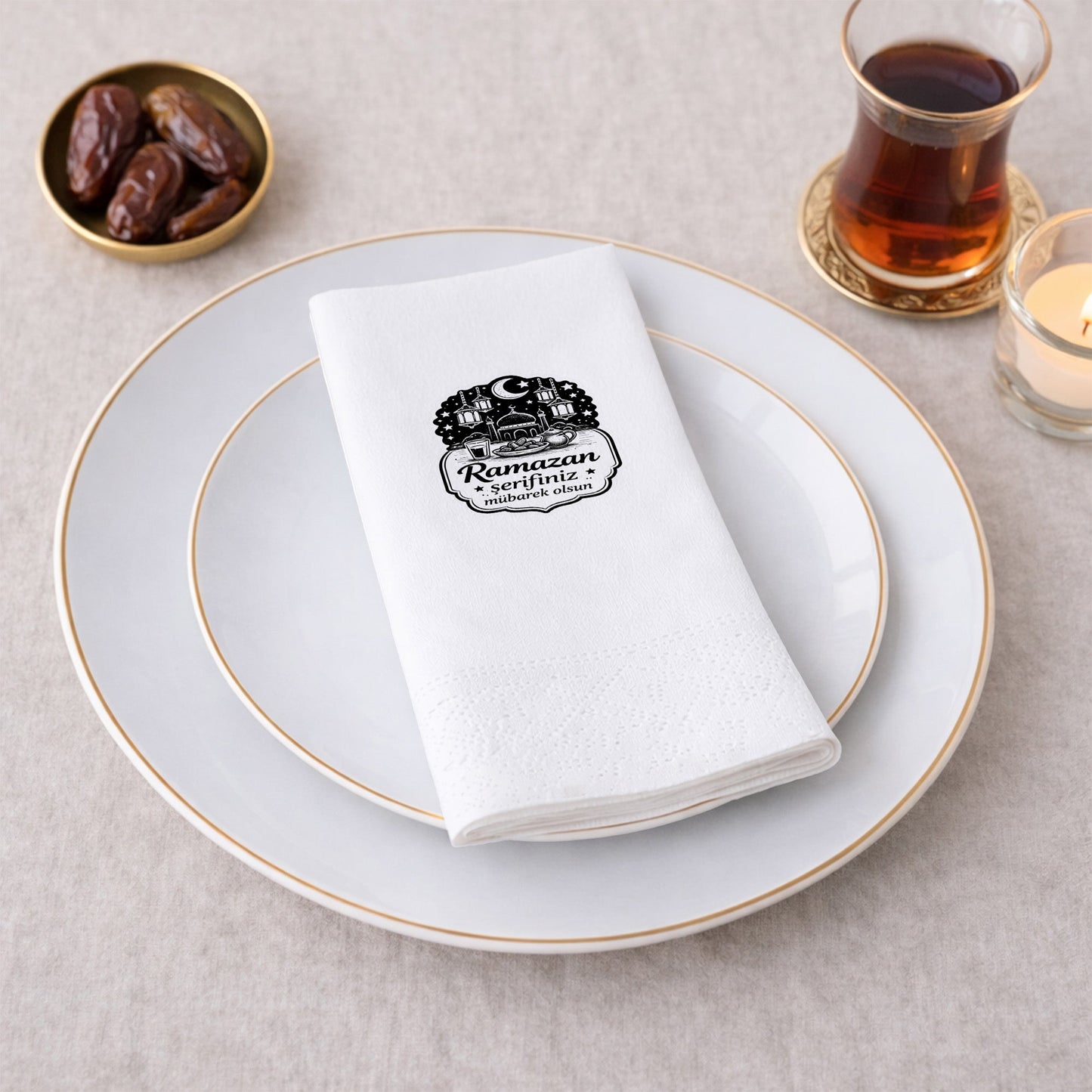 Siyah Etiket Desenli Ramazan Peçetesi – Ramazan Şerifiniz Mübarek Olsun | 33x33 cm