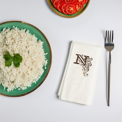 N Monogram Harfli Lüks Baskılı Peçete – 33x33cm Çift Katlı, Özel Tasarım Garson Katlama (20’li Paket)