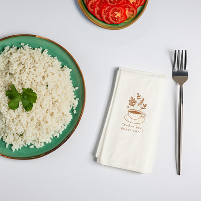 Kahve Var Huzur Var Baskılı Peçete – Minimal Bitkisel Kahve Tasarımı