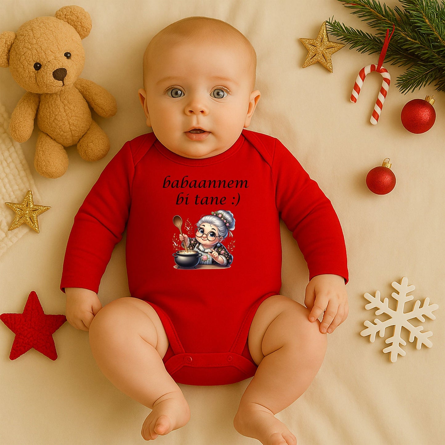 Babaannesinin Mini Şefi Bebek Zıbın – Sevimli Anneanne İllüstrasyonlu Tasarım | 1–36 Ay