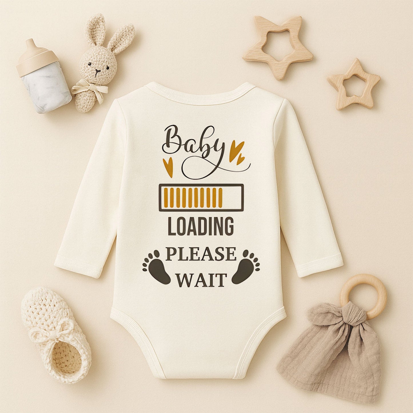 Baby Loading Please Wait Baskılı Bebek Zıbını – 1–36 Ay |Hassas Cilt Dostu