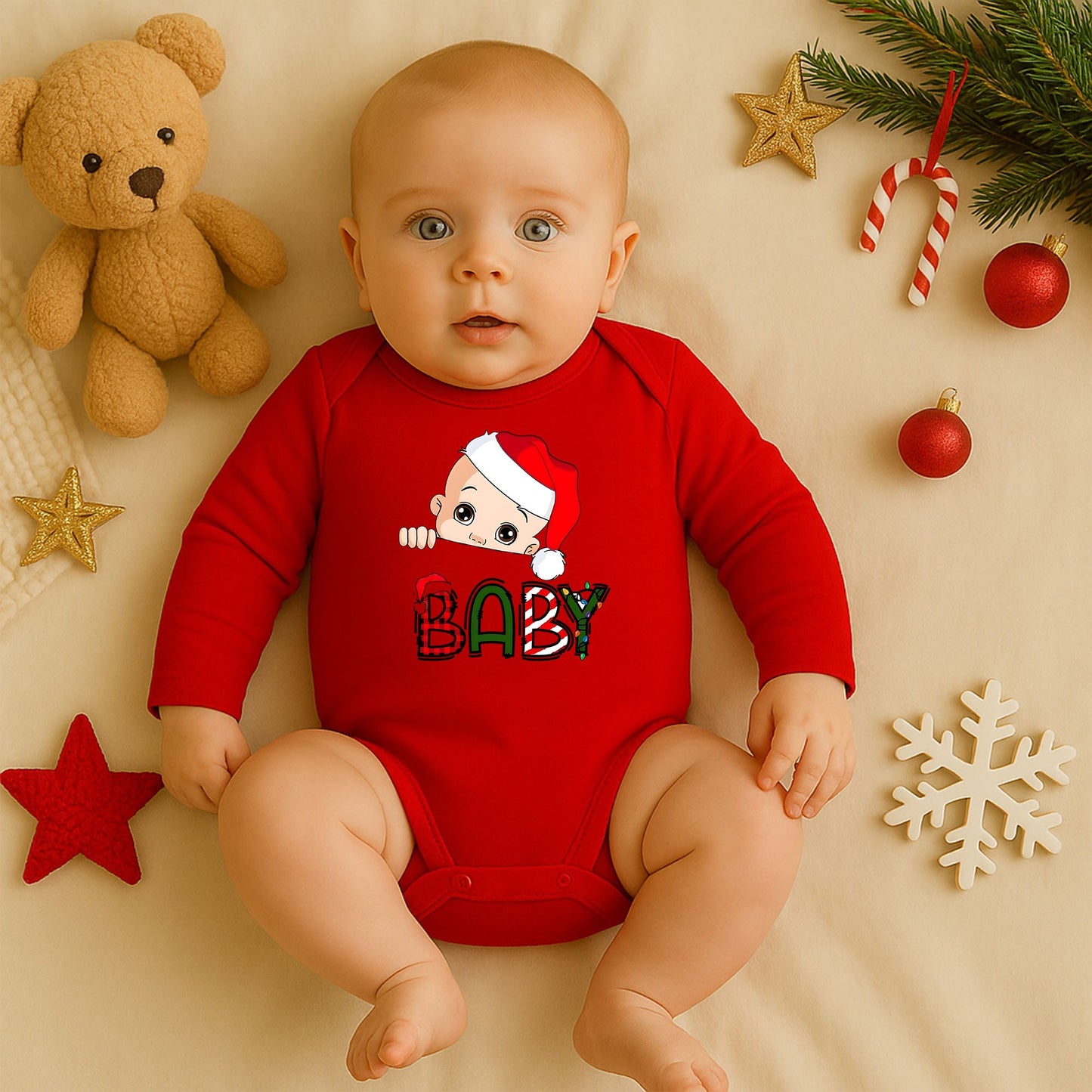 Yılbaşı Şapkalı Bebek Temalı Kişiye Özel Zıbın – 1–36 Ay | Yeni Yıl Baby Tasarımı,