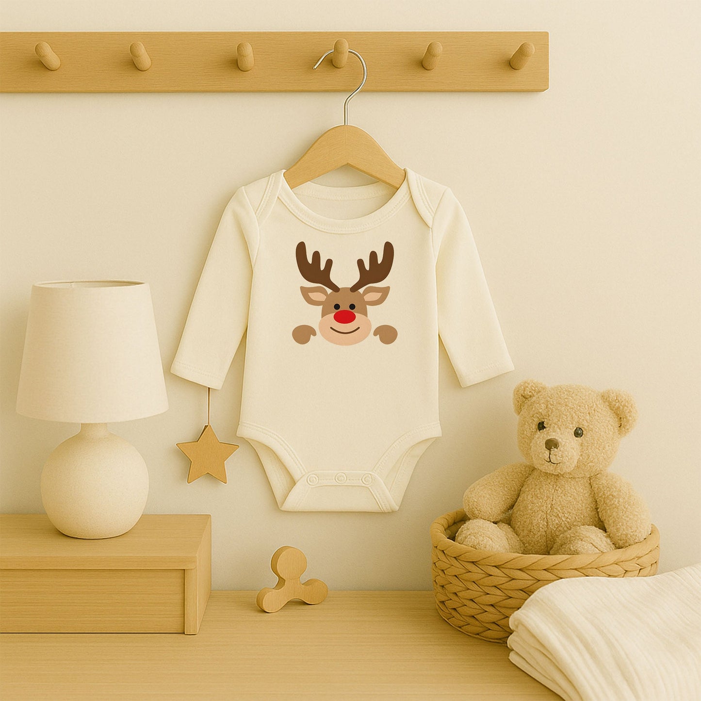 Sevimli Noel Geyiği Desenli Bebek Zıbını – 1–36 Ay | Yılbaşı Temalı