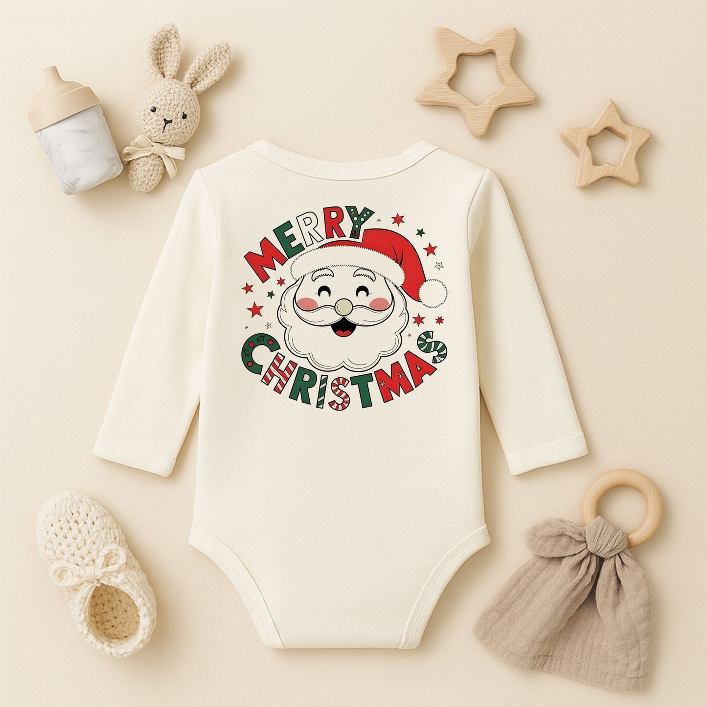 Merry Christmas Noel Baba Baskılı Bebek Zıbını | Yılbaşı Özel Tasarım | 1–36 Ay