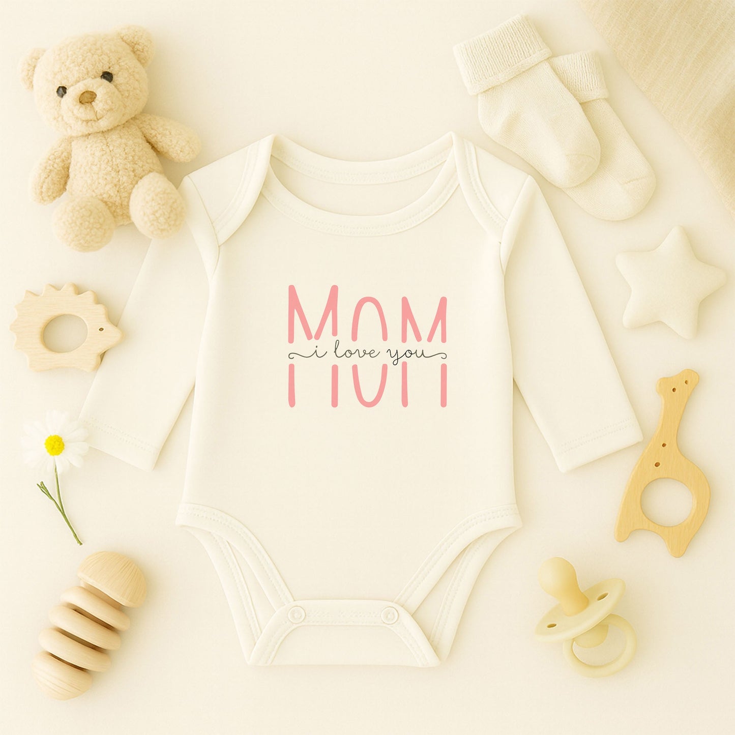 Mom I Love You Baskılı Bebek Zıbını | Anne Sevgisi Temalı | 1–36 Ay