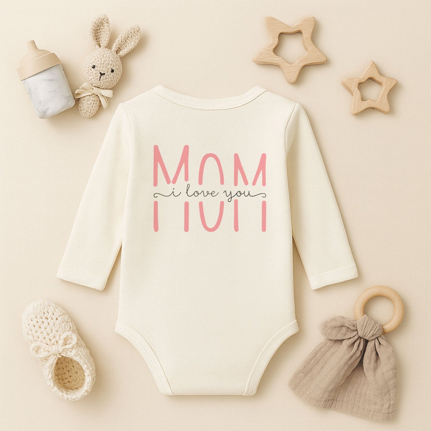 Mom I Love You Baskılı Bebek Zıbını | Anne Sevgisi Temalı | 1–36 Ay