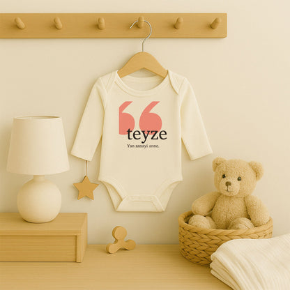 Teyze “Yan Sanayi Anne” Yazılı Bebek Zıbını | 1–24 Ay, DTF Baskı, Hassas Cilt Uyumlu