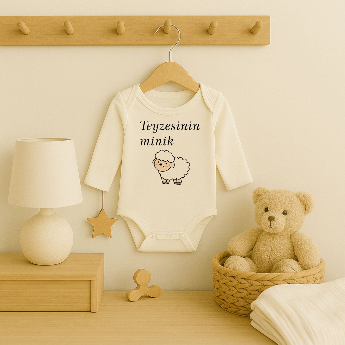 Minimal Siyah Kuzu Tasarımlı Bebek Zıbını | 1–36 Ay, DTF Baskı, Hassas Cilt Uyumlu