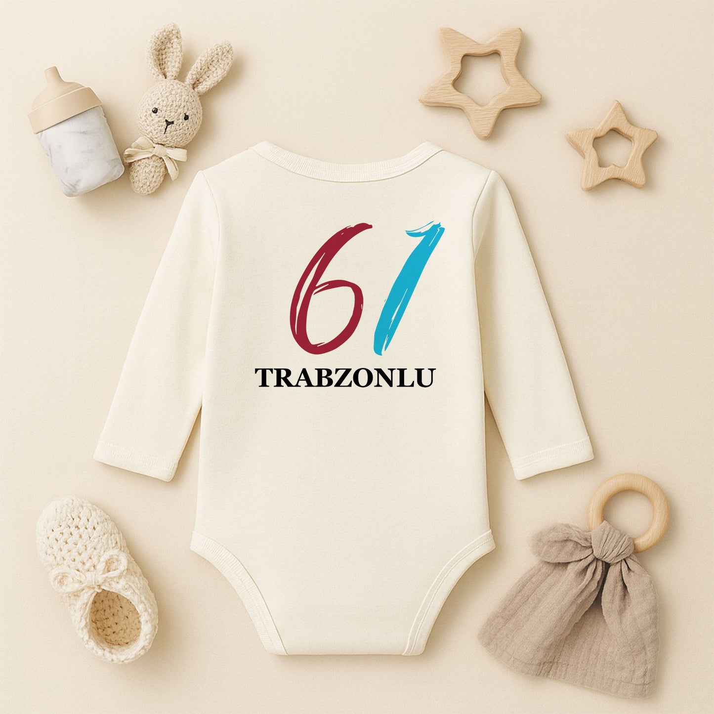 61 Baskılı Bebek Zıbını | 1–36 Ay, DTF Baskı, Numara Temalı Sevimli Tasarım